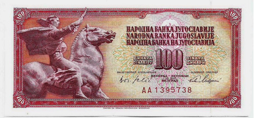 Fk Billete Yugoslavia 100 Dinara 1965 P-80 N º A A U N C