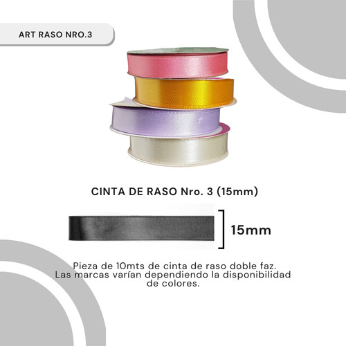 Cinta De Raso Doble Faz N°3 (15mm) X Rollo De 10mts Rubi Cordón De Oro