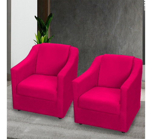 Kit 2 Poltronas Decorativas Consultório Recepção Sala Cores Cor Pink Desenho do tecido Suede