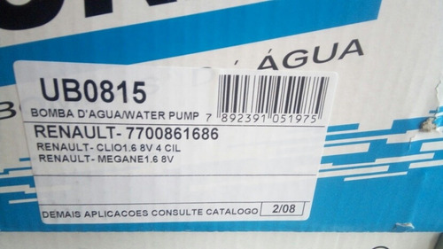 Bomba Agua Brasil Renault Clio Ii Kangoo Sandero Logan1.6 8v