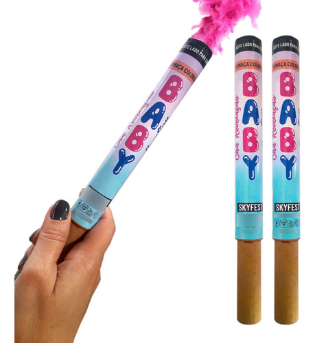 Kit Com 2 Fumaça Chá Revelação Bastão Baby Emotion Skyfest Cor Rosa