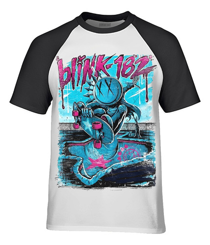 Playera Skate Blink 182 Manga Ranglan Corta