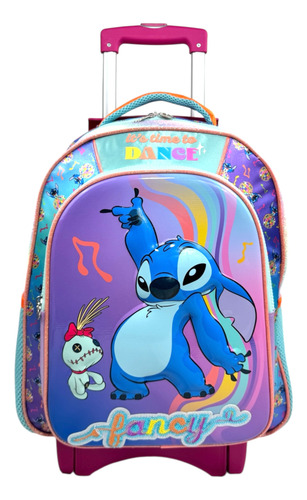 Mochila Rueditas Carrito Stitch Fancy Primaria Ruz Original Violeta Stitch