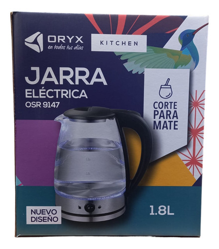 Pava Eléctrica Corte Mate Oryx Jarra Acero Inox 1,8lt Vidrio