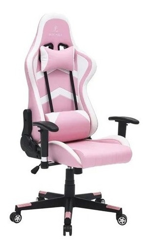 Silla de escritorio Hikari GM20 gamer ergonómica  rosa y blanca con tapizado de cuero sintético