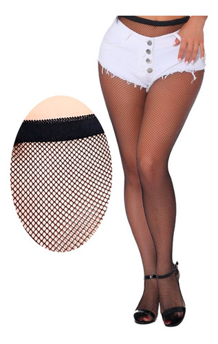 Imagem 2 de 3 de Meia Calça Arrastão Preto Fantasia
