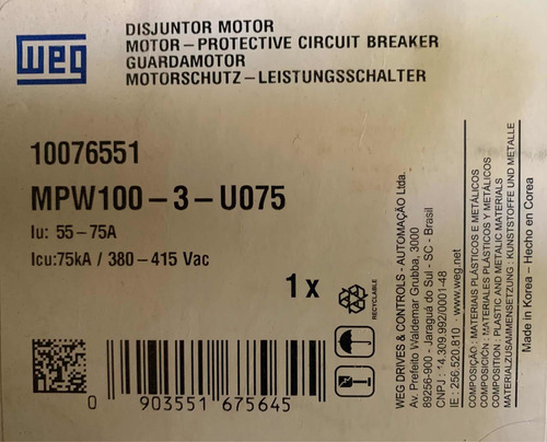 Imagem 4 de 4 de Disjuntor Motor Mpw100-3-u075