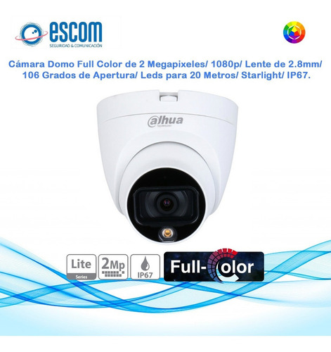 Cámara Domo Full Color Dahua Hac-hdw1209tlqp-led 1080p