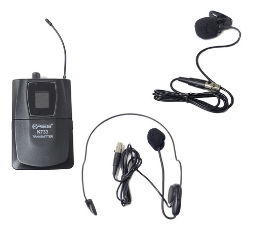 Microfono Krieg K-733 Pack Diadema Lavalier Body Color Negro