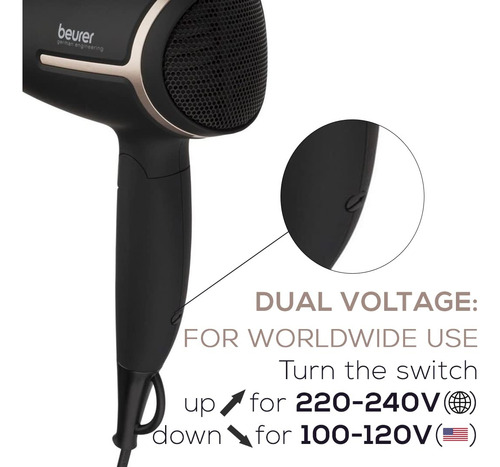 Secador De Pelo Beurer Hc25 Ionic 1600w Anti Frizz Travel Bl