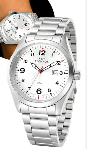 Relógio Technos Masculino Militar Prateado Quartz 2115TYR-1K Calendário
