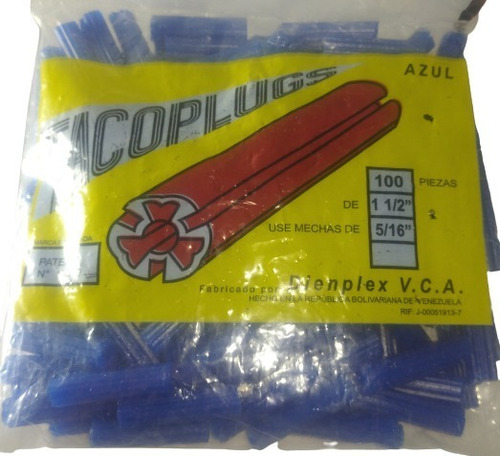 Ramplug Azul Plástico De 1 1/2   5/16  Bolsa 100 Unid
