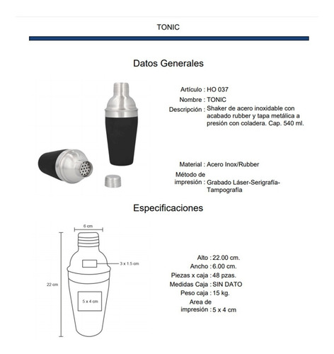 Imagen 5 de 9 de Coctelera Shaker Bar Bebidas 540 Ml Acero