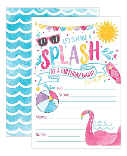 Girl Pool Party Birthday Invitations, Summer Pool Party Bash
