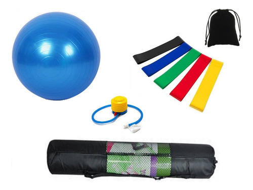 Mat Piso Yoga 6mm + 5 Bandas Cerradas + Pelota Suiza 65cm