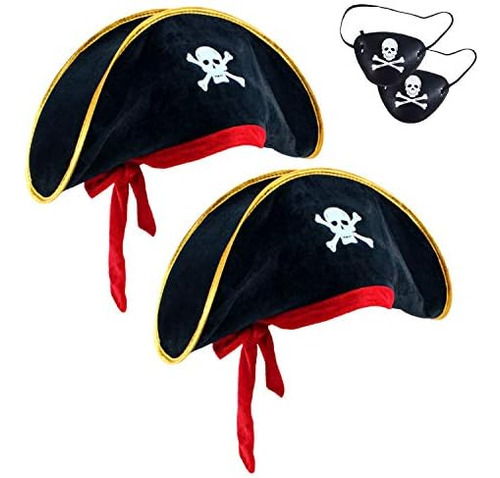 2 Piece Skull Print Pirate Hat Pirate Captain Costume Cap -