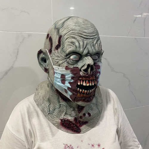 Tampa De Látex Em Forma De Zumbi Assustador Com Máscara