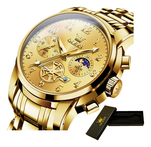 Reloj Olevs Chronograph Tourbillon Luminous Color Del Fondo Dorado