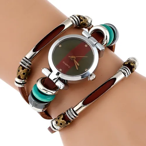 Reloj Dama Cuero Mujer Triple Brazalete Italiano Meses sin intereses