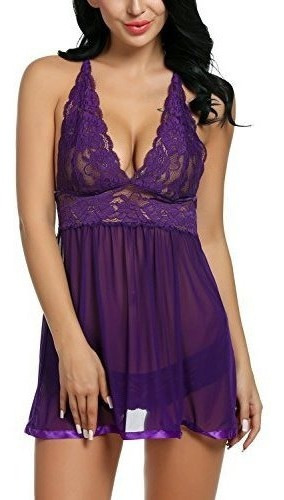 Avidlove Mujeres Vneck Lace Babydoll Mesh Chemise Ropa De No