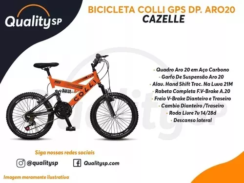 Bicicleta Colli GPS Aro-20 Com Dupla Suspensão, 36 Raias e 21