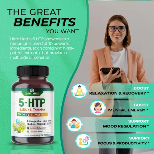 Suplemento 5-htp 11,740 Mg 10 En 1 Con Gaba, L-teanina, Ashw
