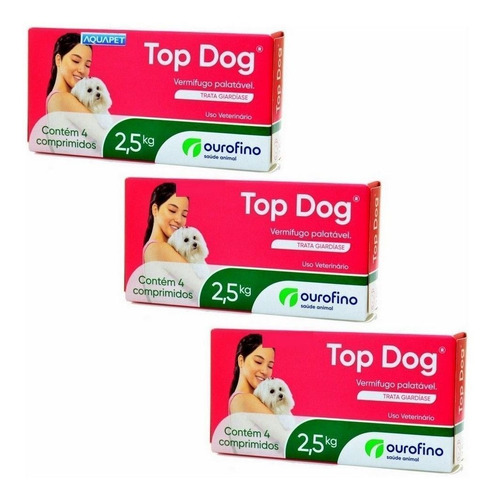 Top Dog Vermifugo C/4comp. Cães 2,5kg Kit 3 Unida Ouro Fino