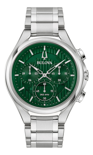 Reloj Bulova Curv Precisionist 96a297 para hombre, color original de la correa, color del bisel plateado, color de fondo plateado, color verde esmeralda