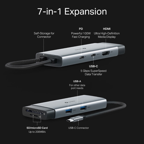 Tp-link 7 En 1 Hub Usb-c Para Oficina, Fotógrafo Y Jugador