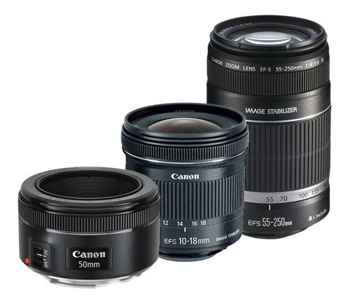 Kit Canon Lentes 50mm + 10-18mm + 55-250mm Is Stm