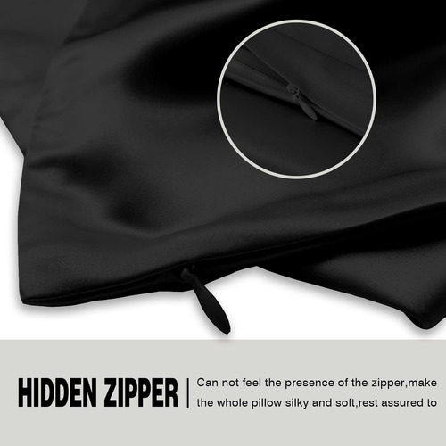 Funda De Almohada De Seda Tamaño Estandar Color Negro 2pzs
