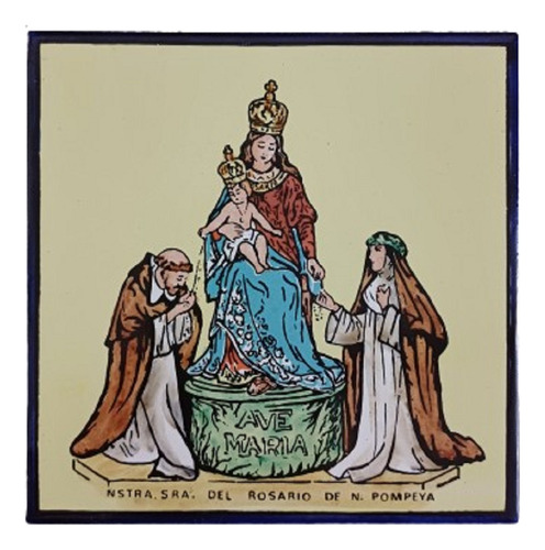 Virgen De Pompeya - Mayólica - 15  X 15 Cm