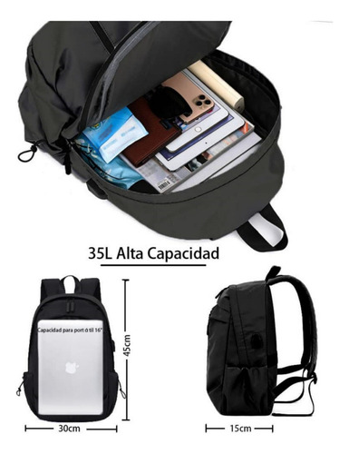 Mochila Para Hombre Portátil 35l Gran Capacidad Mochila Antirrobo Hombre Con Puertos Usb Compartimento Múltiple Mochila De Viaje Nylon Impermeable