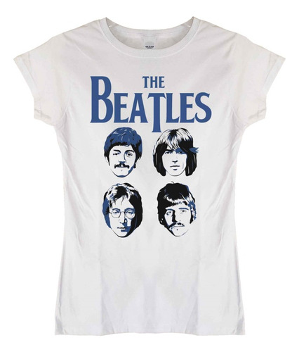 Polera Mujer The Beatles Faces Blue Rock Abominatron