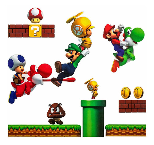 Super Mario Pvc Adhesivos De Pared Extraíbles Decoraci...