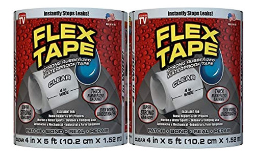 Flex Tape Cinta Impermeable De Caucho, 4  X 5', Transparente
