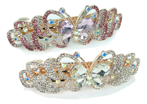 Rhinestone Barrettes  Set De 2 Joyas Mariposa Clips De Pelo