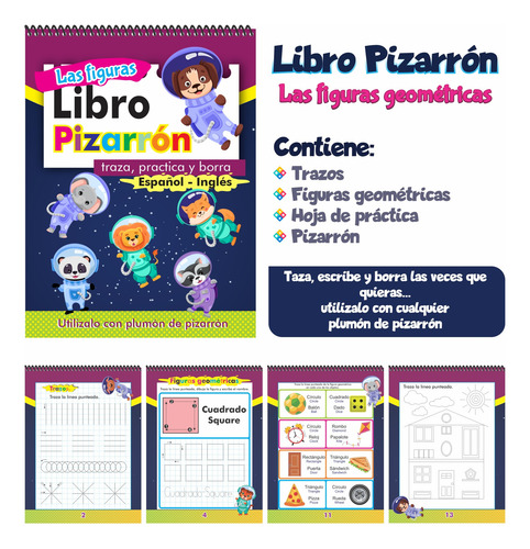 Libro Pizarrón Didáctico Figuras Geométricas Escribe Y Borra