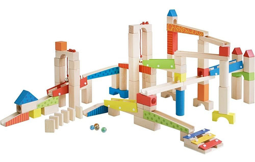 Roba Wooden Marble Run Set - 100 Piezas, 20 Canicas De Vidri