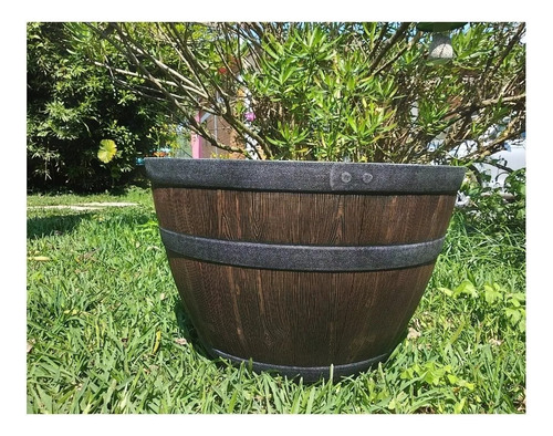 Maceta Grande Tipo Barril - Resina 22 Muy Resistente Marrón Oscuro Tipo Barril
