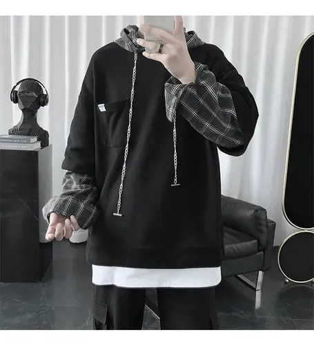 Sudadera Con Capucha De Patchwork A Cuadros Para Hombre - Es