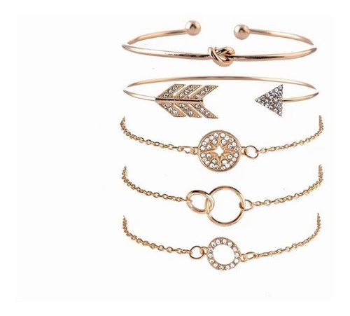 Set 5, Pulsera Moda Gracia Dorado Retro Ajustable