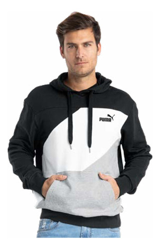 Sudadera Puma Power Colorblock Hood Negro Con Blanco Hombre