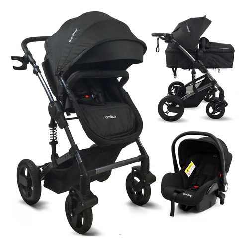 Carriola Plegable Ligera Amulay Sistema De Viaje Con Portabebé Color Negro