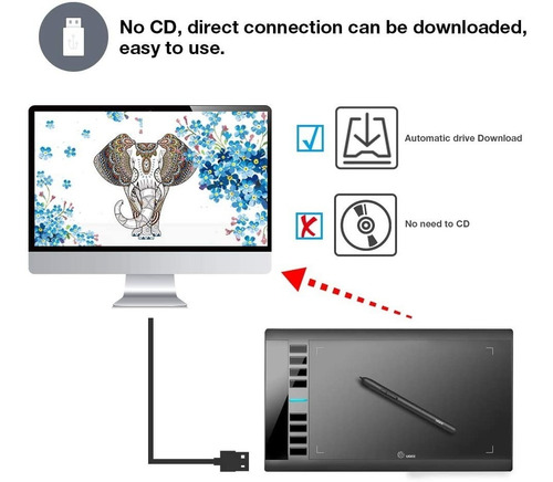 Tableta Gráfica Ugee M708 Con Accesorios Área Activa 10 X 6