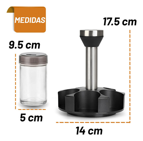Especiero Giratorio Moderno 360 Kimhi Con 6 Frascos De Vidrio Acero Inoxidable Organizador De Especias Multiusos Para Cocina Color Negro