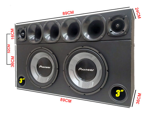 Som Completo Caixa 2 Sub Pioneer + Corneteira + 2 Modulos Cor Preto