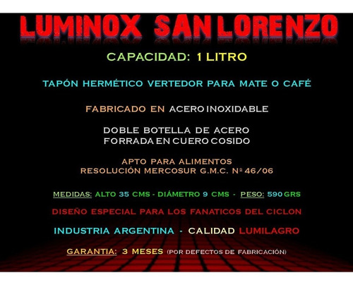 Termo Lumilagro Acero San Lorenzo Forrado Cuero - Fdn Pp