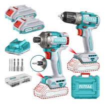 Comprar Kit Inalámbrico Total 20v Atornillador De Impacto 1\u002F4 Motor Sin Carbones 285NM Atornillador 10mm 52NM Con 2 Baterías 2.0Ah Litio-Ion Cargador Maletín Dados Y Puntas TCKLI20272