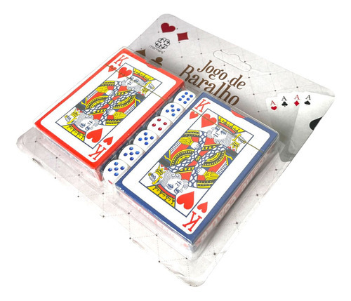 Kit Jogo C/2 Baralhos Papel E 6 Dados Plástico Poker Truco